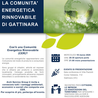 A Gattinara una serata informativa sulla Comunità Energetica Rinnovabile (CER)