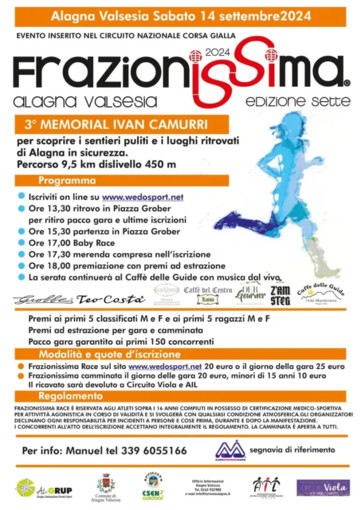 Alagna, running: Sabato 14 settembre la 7a edizione della &quot;Frazionissima&quot;