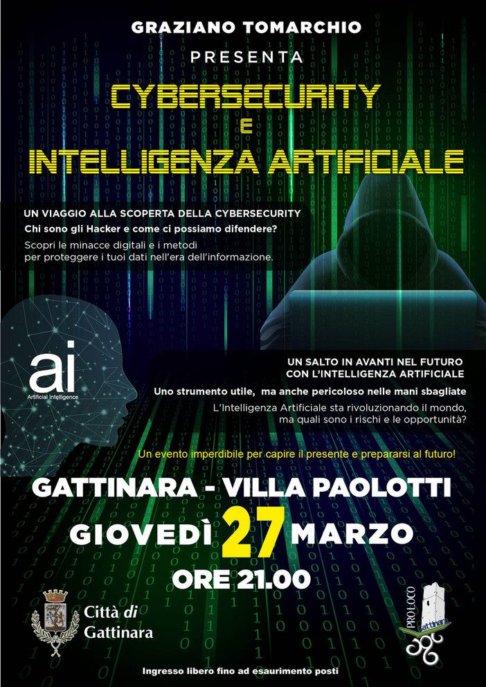 Gattinara: Serata dedicata alla &quot;CYBERSECURITY E INTELLIGENZA ARTIFICIALE&quot;