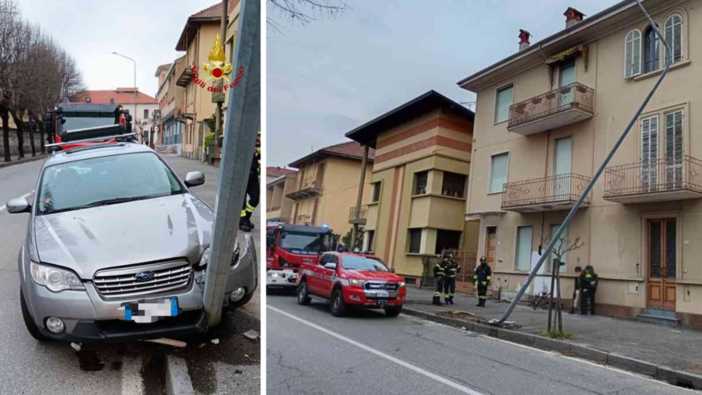 Auto contro un palo a Gattinara: intervengono i soccorsi.