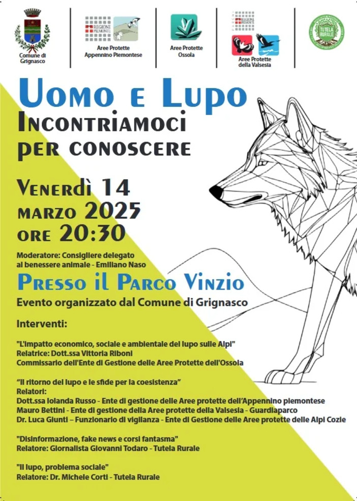 Grignasco: Incontro pubblico sul ritorno del lupo e la convivenza con l’uomo