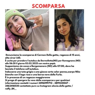 Appello per una ragazza scomparsa di 15 anni