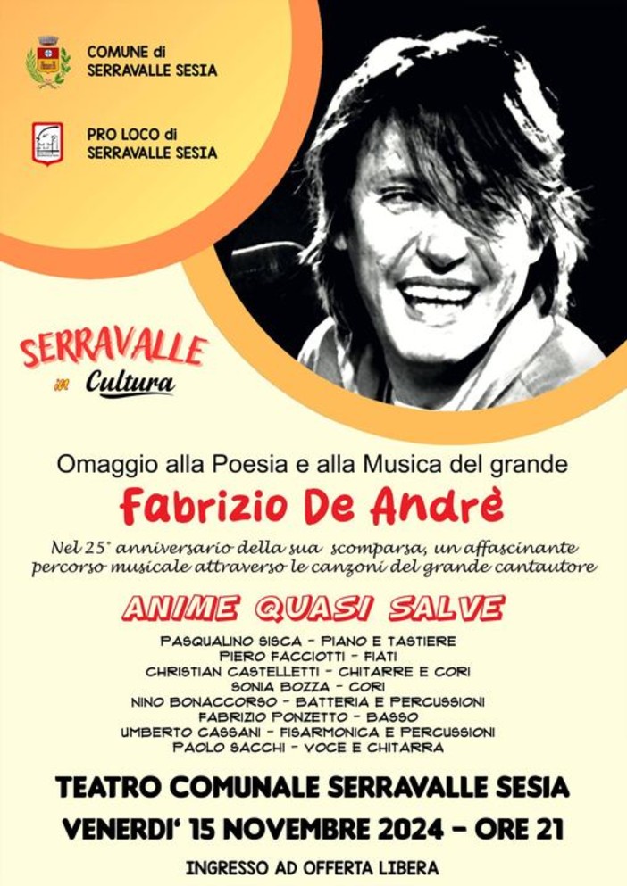 Una serata dedicata a De Andrè a Serravalle Sesia